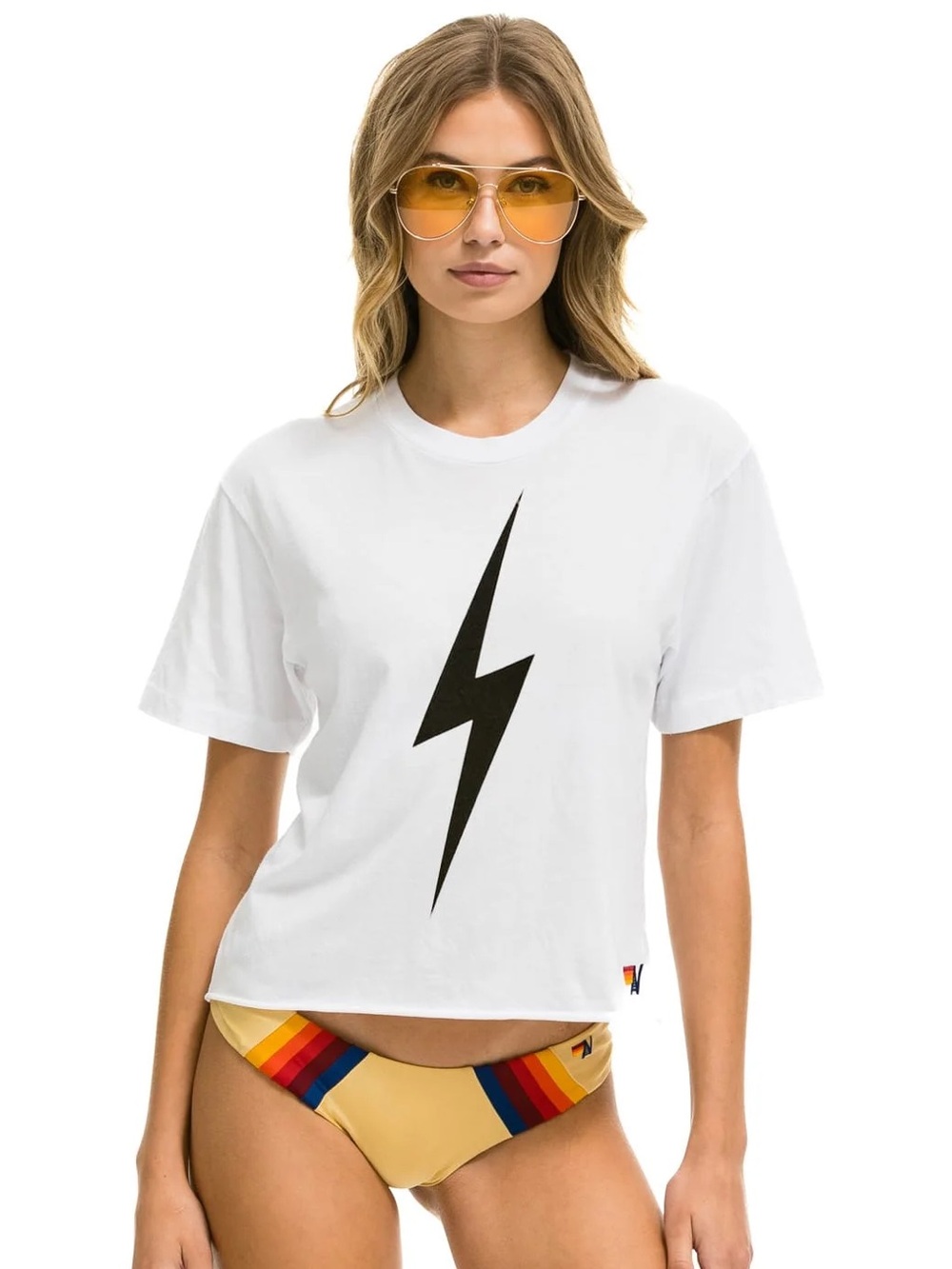 Aviator Nation Lightning Bolt Boyfriend Cropped Tee Size Medium